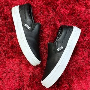 Vans Slip On Authentic Low Top Women’s Leather Black White 6 Waffle Sole